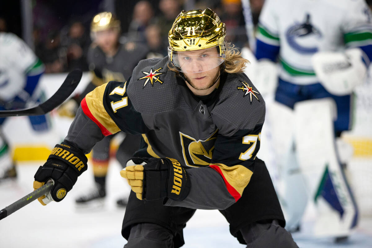 Golden Knights center William Karlsson (71) skates for the puck during the first period of an N ...