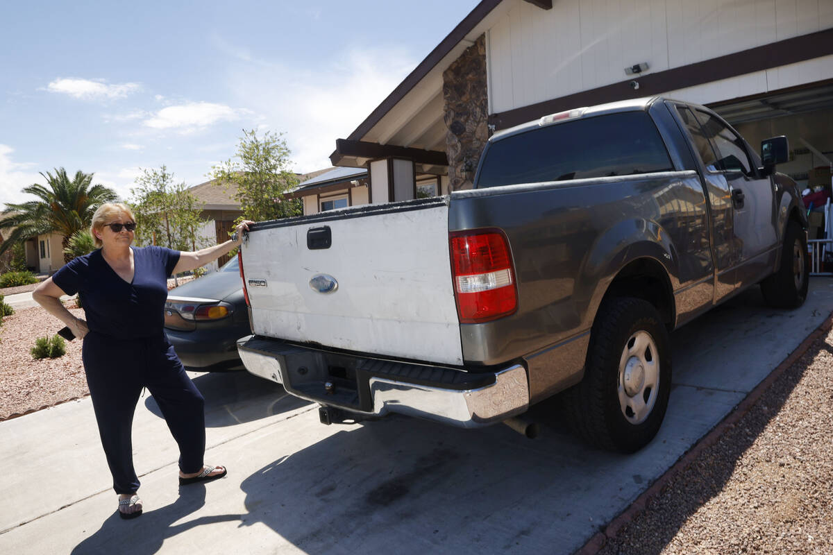 Leslie O’Brien shows her truck at her house, Wednesday, Aug. 3, 2022, in Las Vegas. O&#x ...