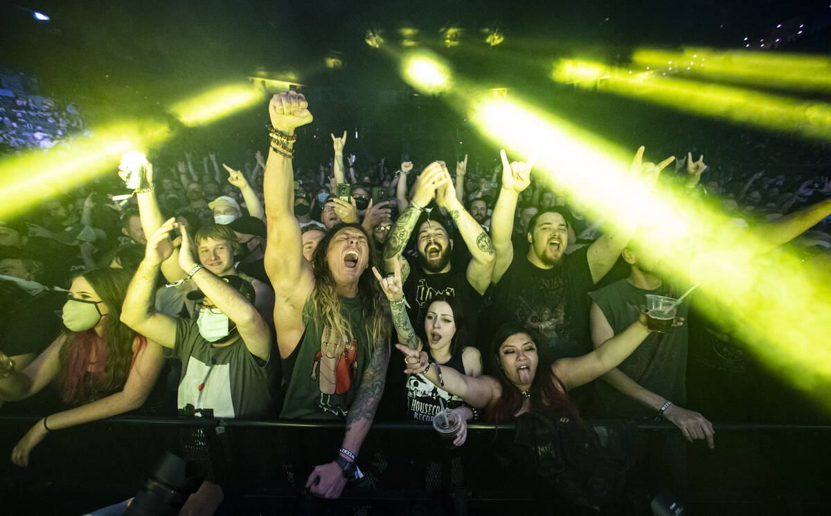 Fans of Down cheer as the band takes the stage during the final day of Psycho Las Vegas in Las ...