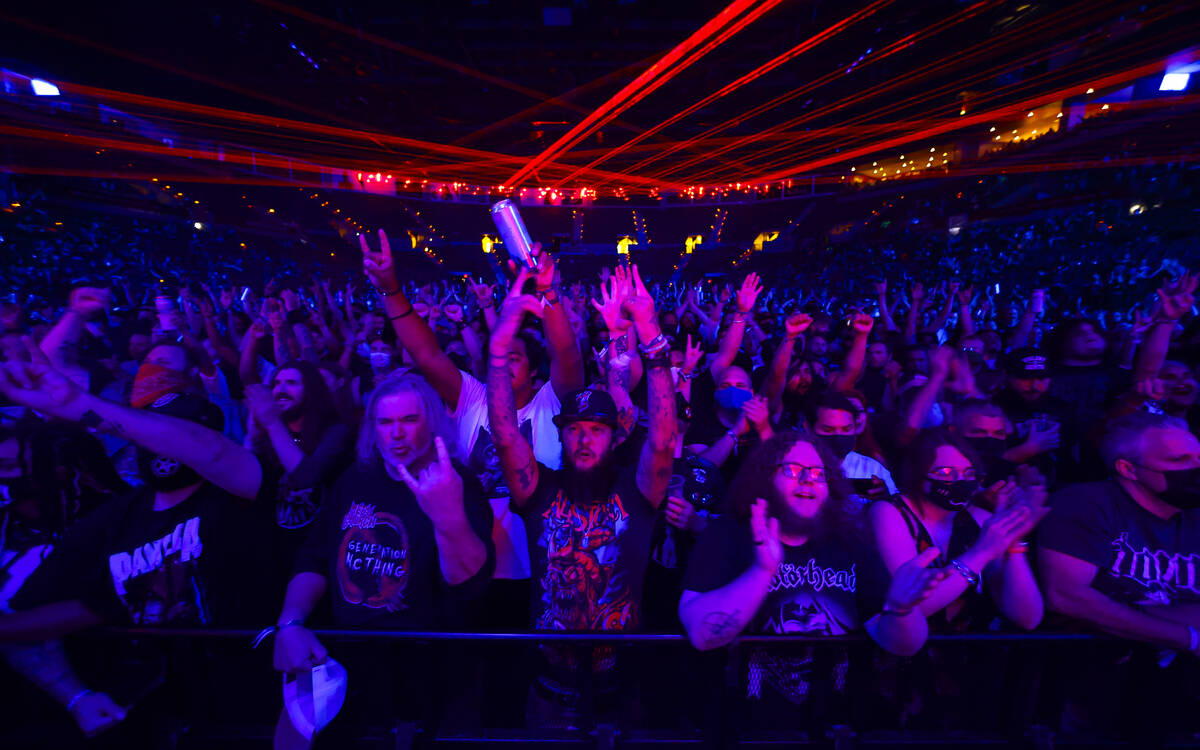 People cheer as Mastodon performs during Psycho Las Vegas at Mandalay Bay in Las Vegas on Frida ...