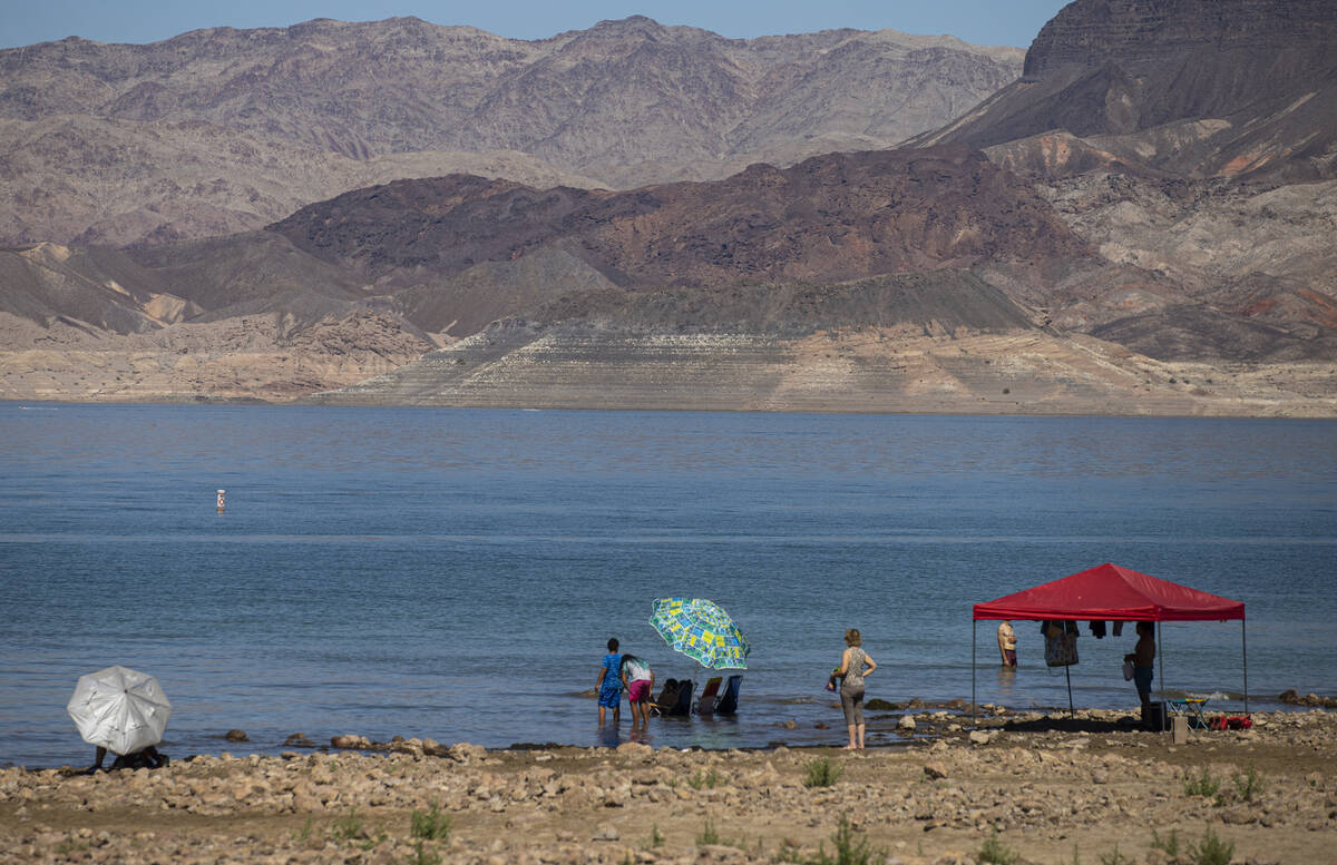 People hang out at Swim Beach, along the Boulder Basin and Boulder Beach area, at Lake Mead Nat ...