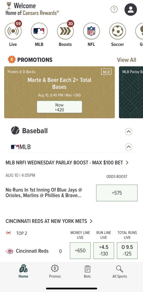 Caesars Sportsbook app coming to Nevada, offering wider menu Casinos