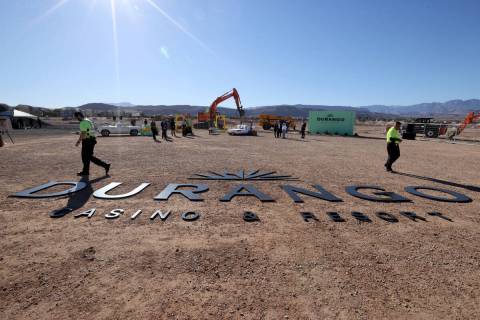 The logo is shown during a media event at the construction site for Station Casinos’ new ...