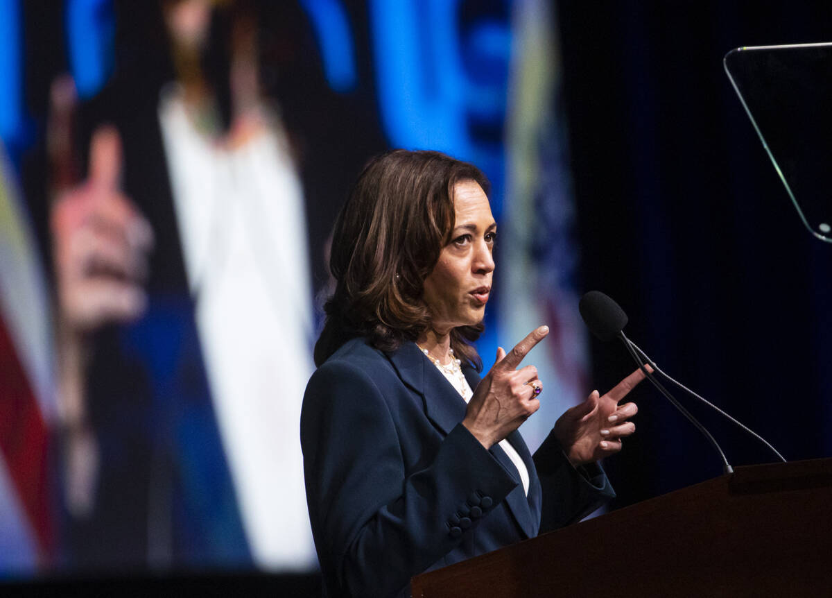 Vice President Kamala Harris speaks at a United Steelworkers convention at the MGM Grand Conven ...
