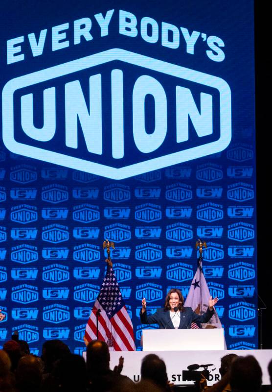 Vice President Kamala Harris speaks at a United Steelworkers convention at the MGM Grand Conven ...