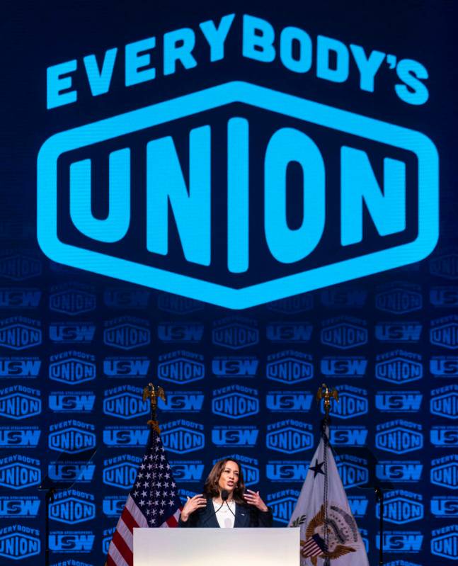 Vice President Kamala Harris speaks at a United Steelworkers convention at the MGM Grand Conven ...
