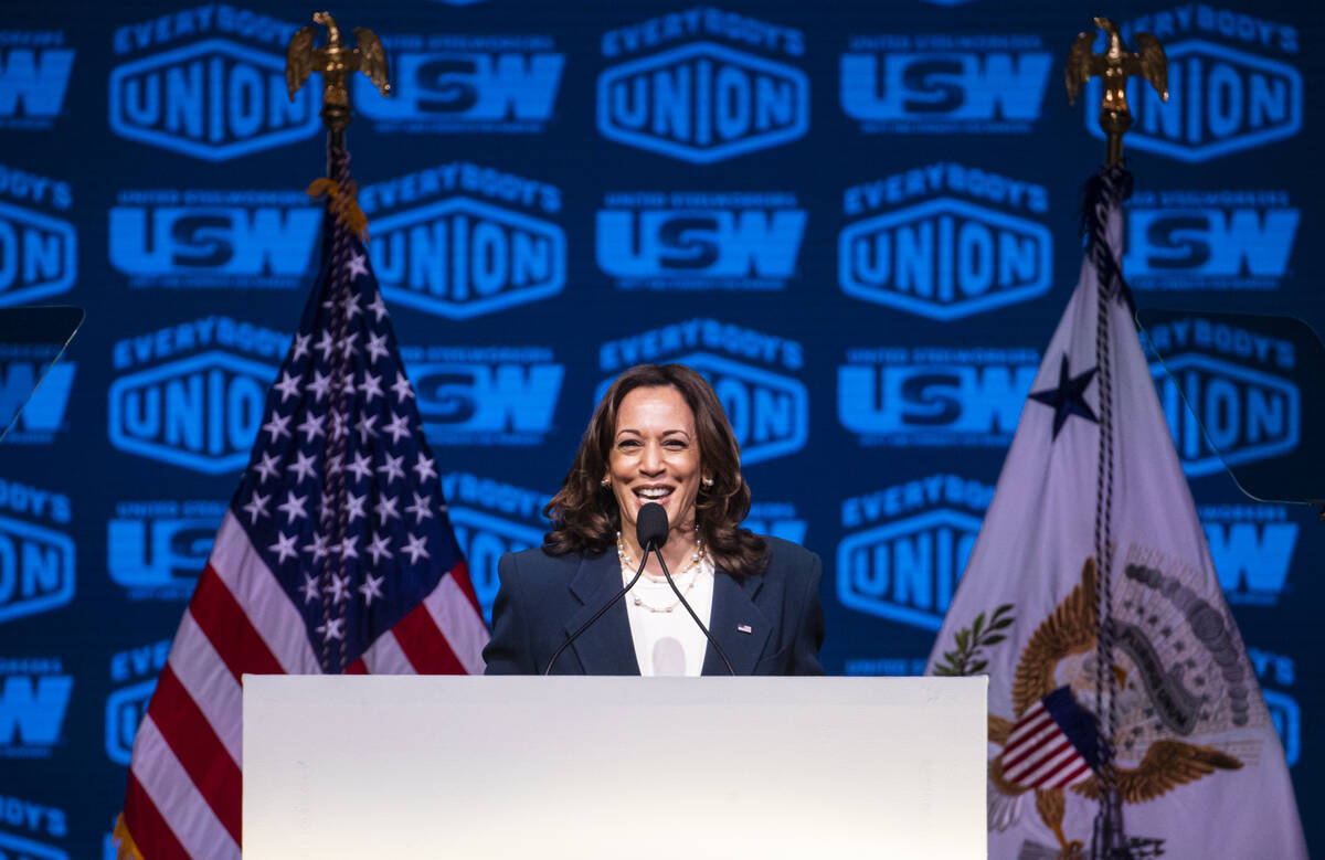 Vice President Kamala Harris speaks at a United Steelworkers convention at the MGM Grand Conven ...