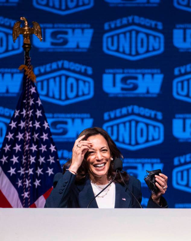 Vice President Kamala Harris speaks at a United Steelworkers convention at the MGM Grand Conven ...