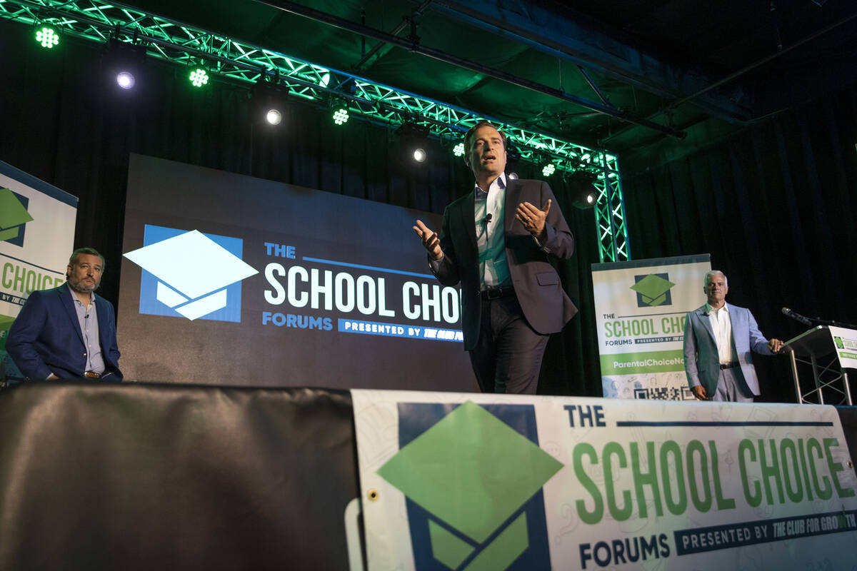 Republican Nevada Senate candidate Adam Laxalt speaks during a forum about school choice hosted ...