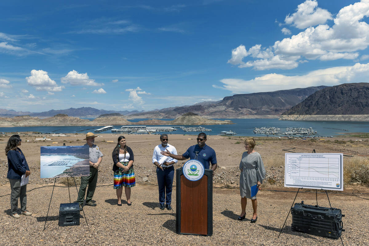 EPA Administrator Michael S. Regan speaks about climate concerns at the Lake Mead National Recr ...