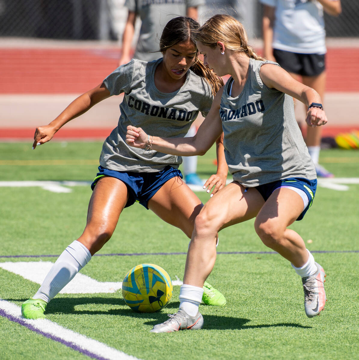 Coronado High School girl's soccer team practices on Tuesday, Aug. 16, 2022, in Las Vegas. (Ste ...