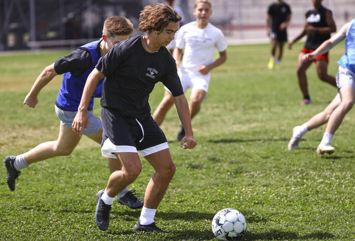 Palo Verde’s Gannon Gaudioso kicks the ball during soccer practice at the school on Mond ...