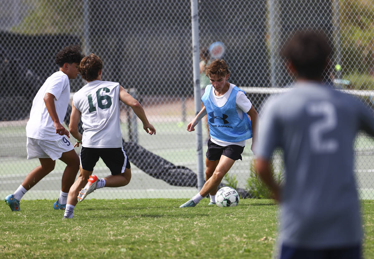 Palo Verde’s Dominic De Castroverde kicks the ball during soccer practice at the school ...