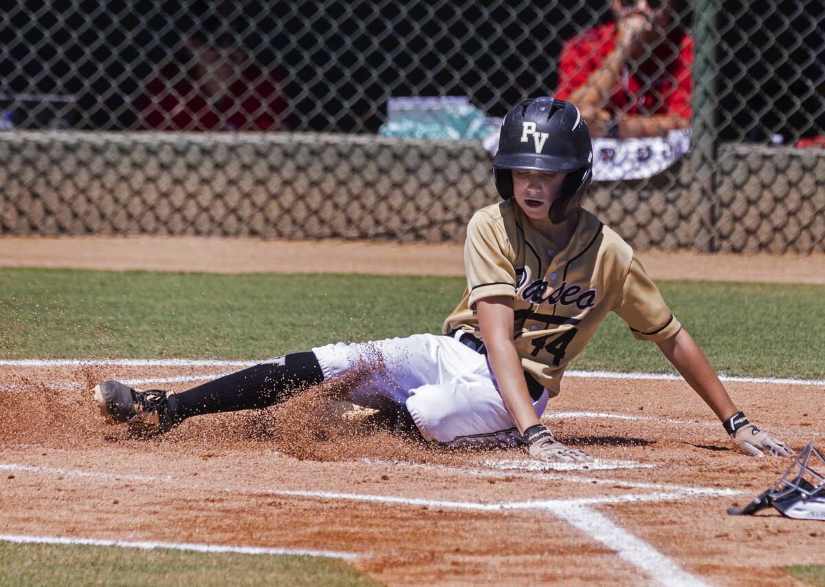 Paseo Verde's Dylon Murphy (44) scores at home against Utah-Snow Canyon during the second innin ...