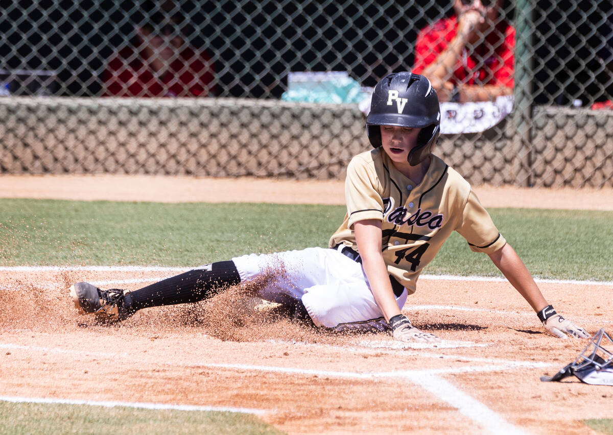 Paseo Verde's Dylon Murphy (44) scores at home against Utah-Snow Canyon during the second innin ...