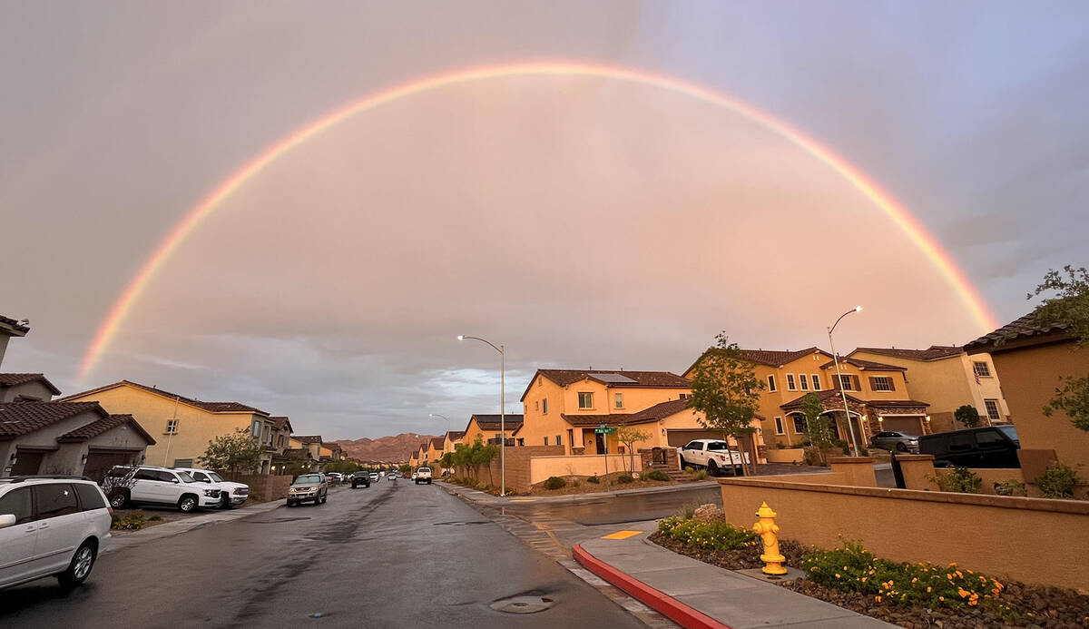 A post-storm rainbow over Las Vegas on Friday, Aug. 12, 2022. (Carri Geer Thevenot/Las Vegas Re ...