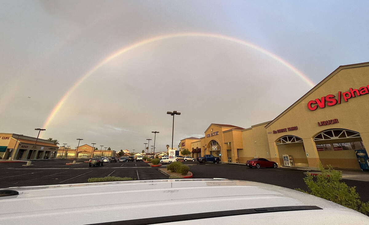 A post-storm rainbow shot from East Sunset Road in Henderson on Friday, Aug. 12, 2022. (Paul Pe ...