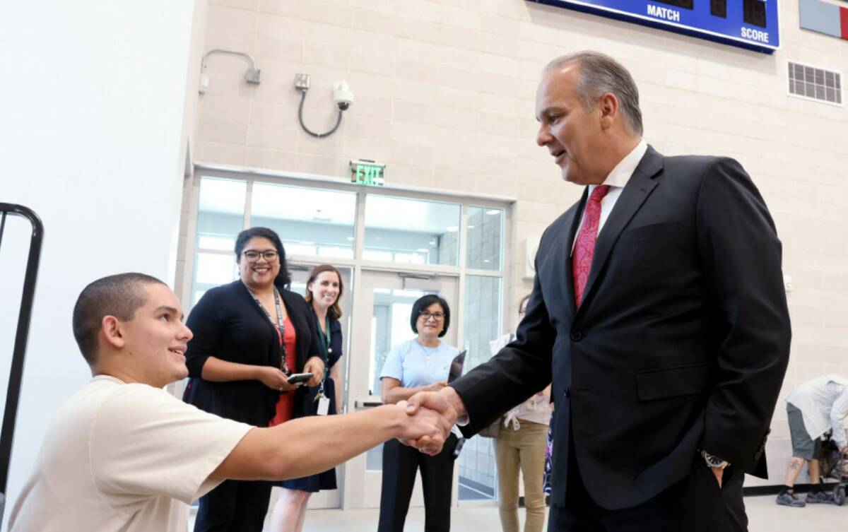 Clark County School District Superintendent Jesus Jara visits with Central Technical Training A ...