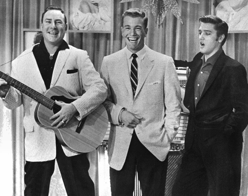 Dewey Phillips, Wink Martindale and Elvis Presley, from left, are shown on Martindale's show "T ...