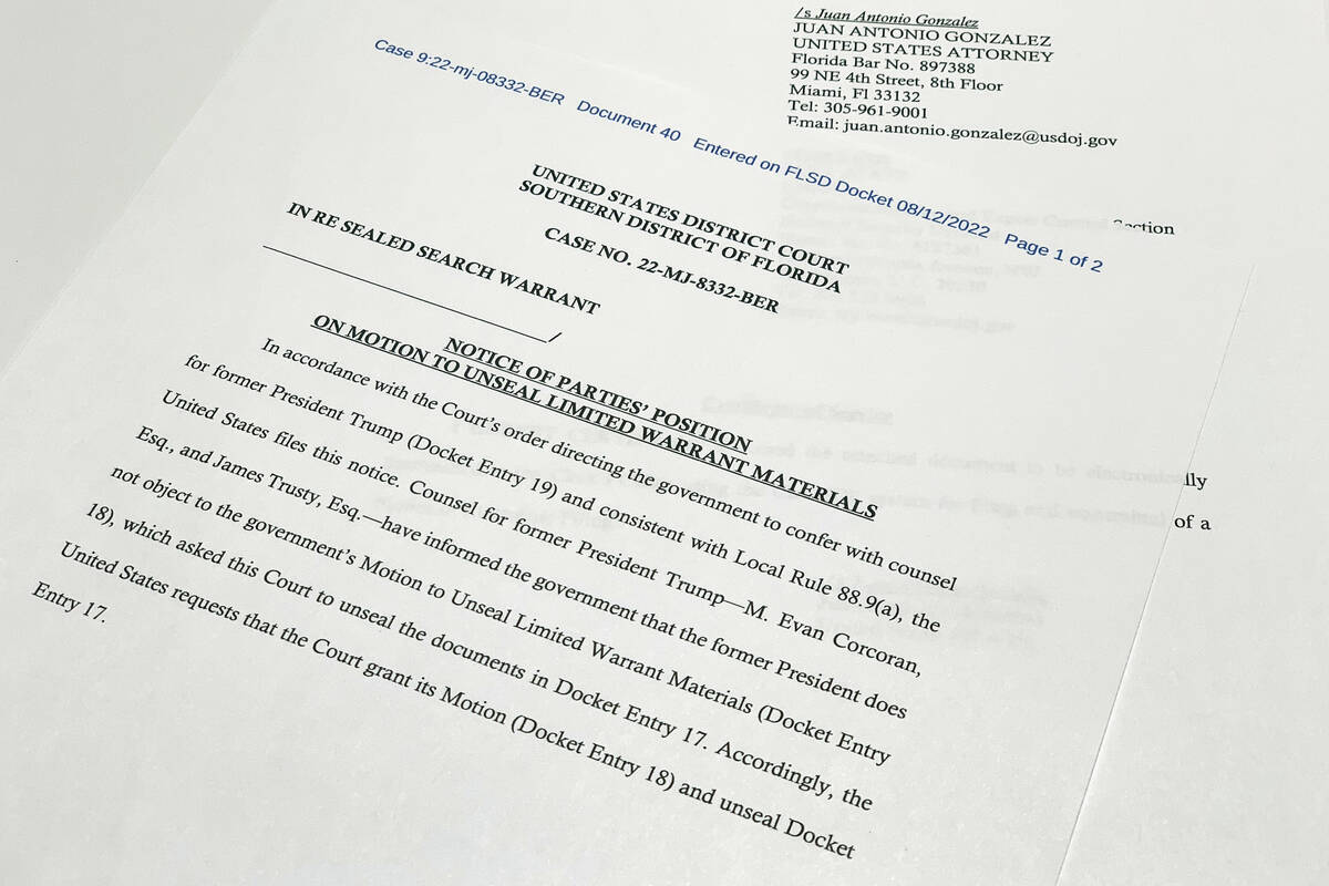 The notice filed by the Justice Department to the U.S. District Court South District of Florida ...