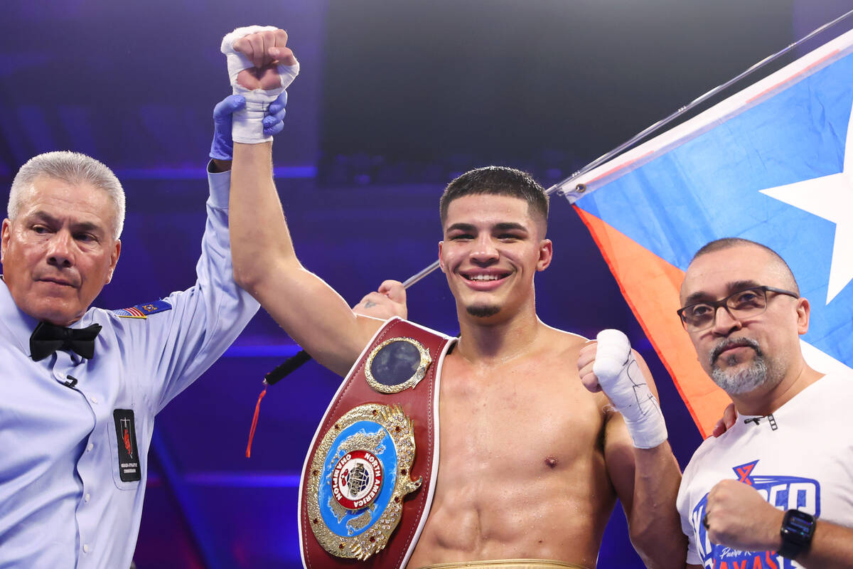 Xander Zayas poses after his technical knockout win against Elias Espadas in a middleweight bou ...