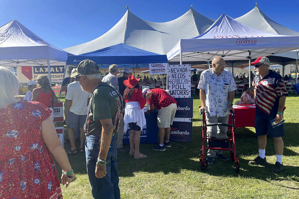 Republican supporters gather at the seventh annual Basque Fry at the Corley Ranch on Saturday, ...