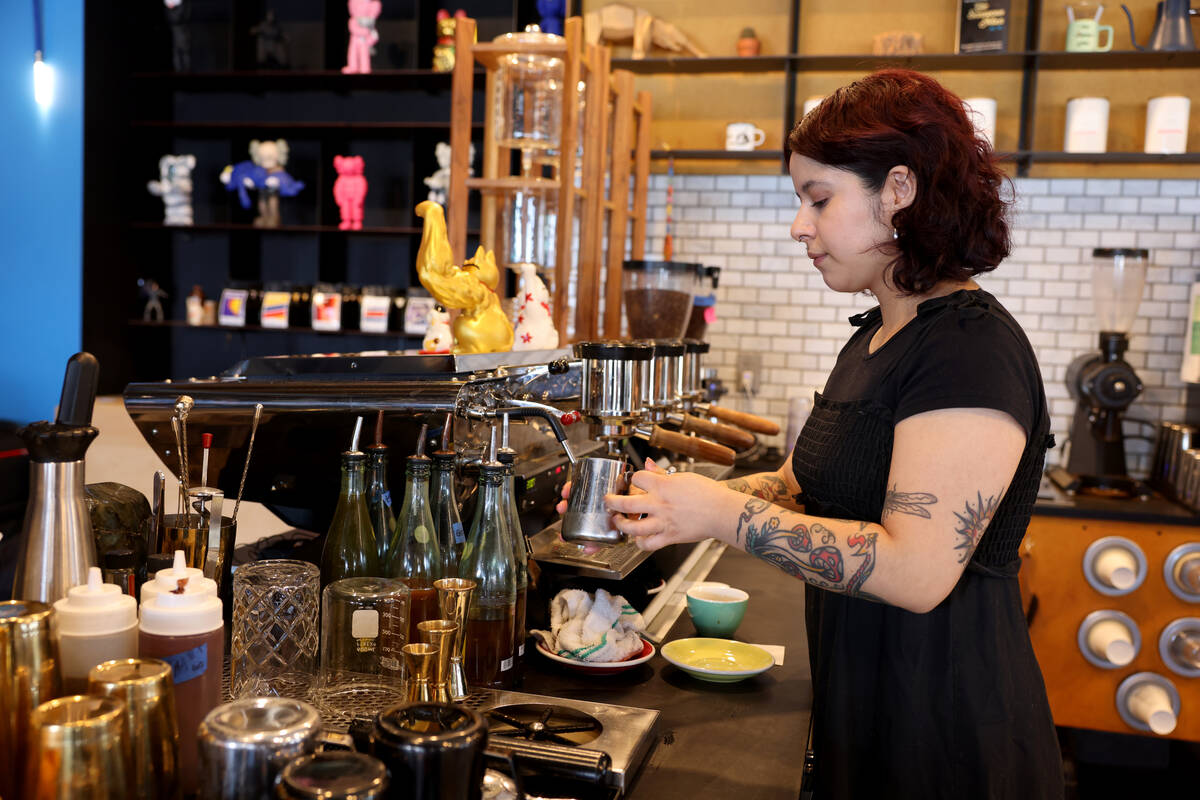 Jenny Alyn of Las Vegas makes a coffee drink at PublicUs coffeebar in downtown Las Vegas Monday ...
