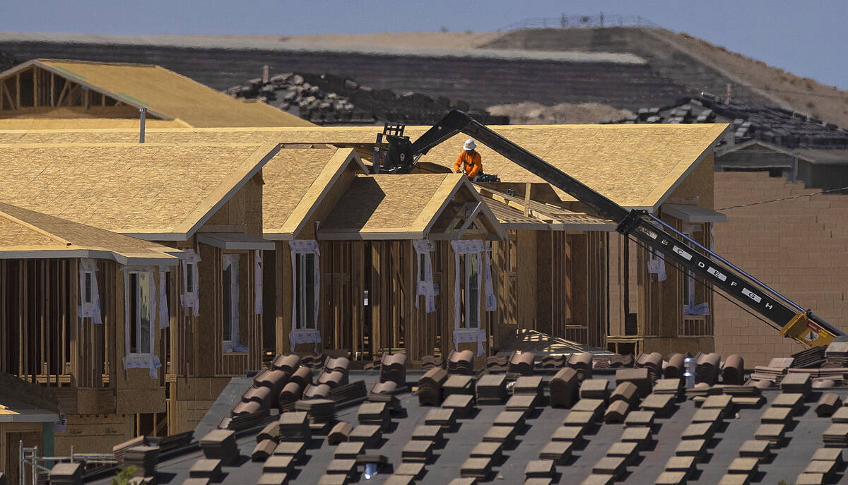 Construction continues on homes in the northwest Las Vegas Valley on Monday, May 23, 2022, in L ...