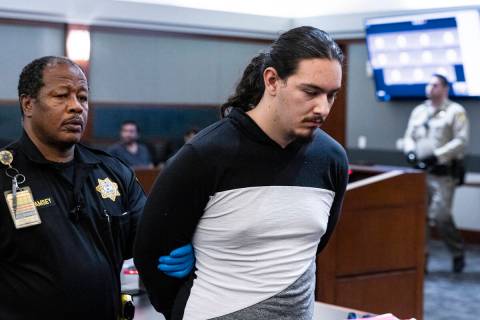 Maysen Melton is led out of the courtroom on Thursday, Aug. 18, 2022, at the Regional Justice C ...