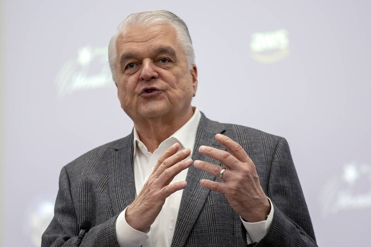 Gov. Steve Sisolak speaks during a news conference at the College of Southern Nevada on April 6 ...