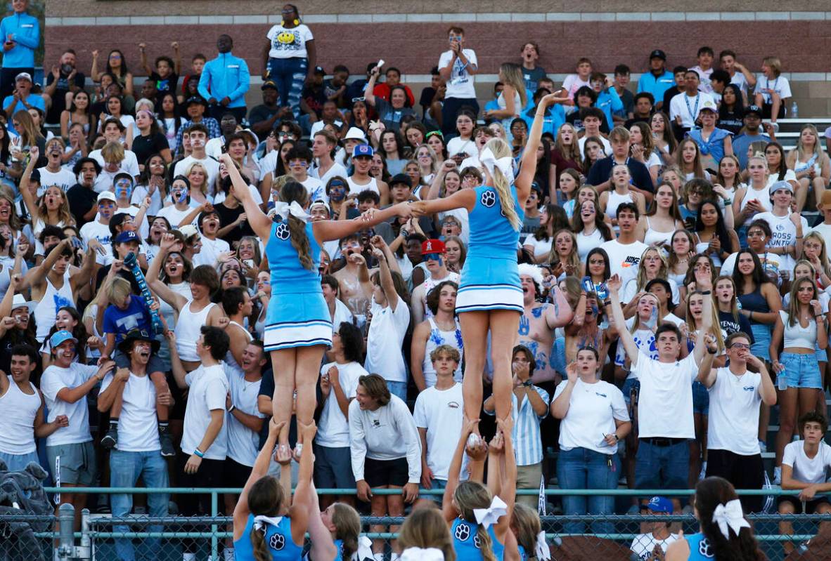 Centennial High School's fans cheers during the first half of a football game against Silverado ...