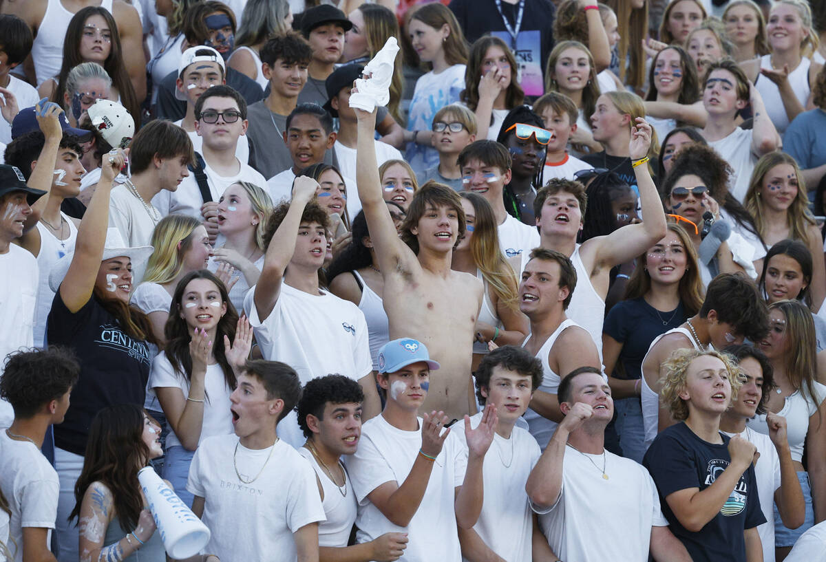 Centennial High School's fans cheers during the first half of a football game against Silverado ...