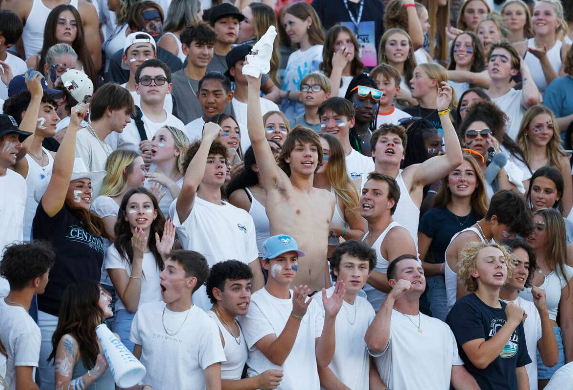 Centennial High School's fans cheers during the first half of a football game against Silverado ...