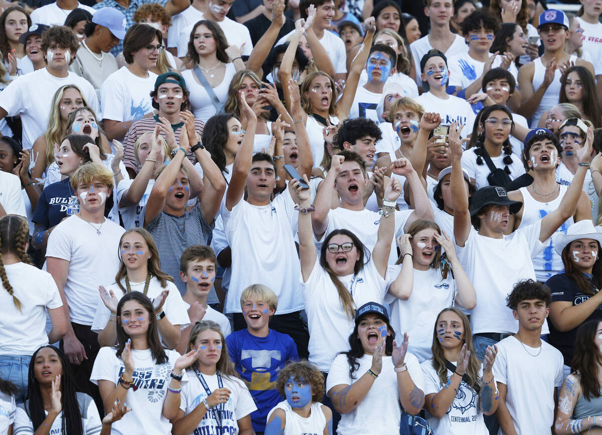 Centennial High School's fans cheers during the first half of a football game against Silverado ...