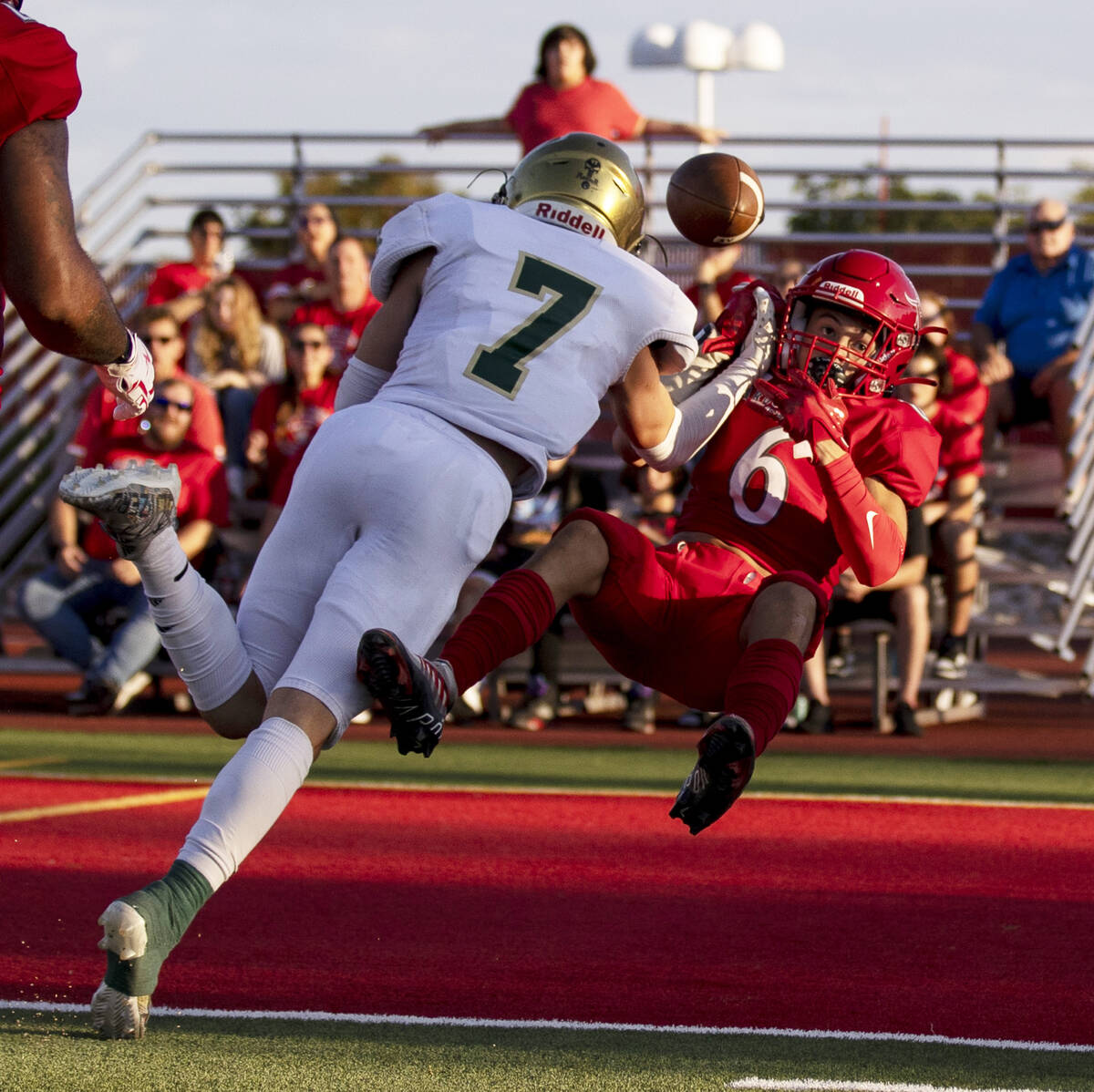 Arbor View's Jayden Williams (6) loses control of the ball as Arbor View hosts Snow Canyon for ...