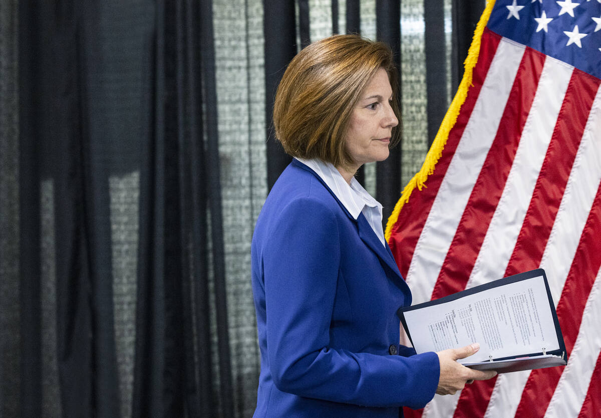 U.S. Sen. Catherine Cortez Masto takes the podium to speak about the drought crisis in the Wes ...