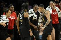 Las Vegas Aces starters Kelsey Plum, Jackie Young, Chelsea Gray, A’ja Wilson and guard S ...