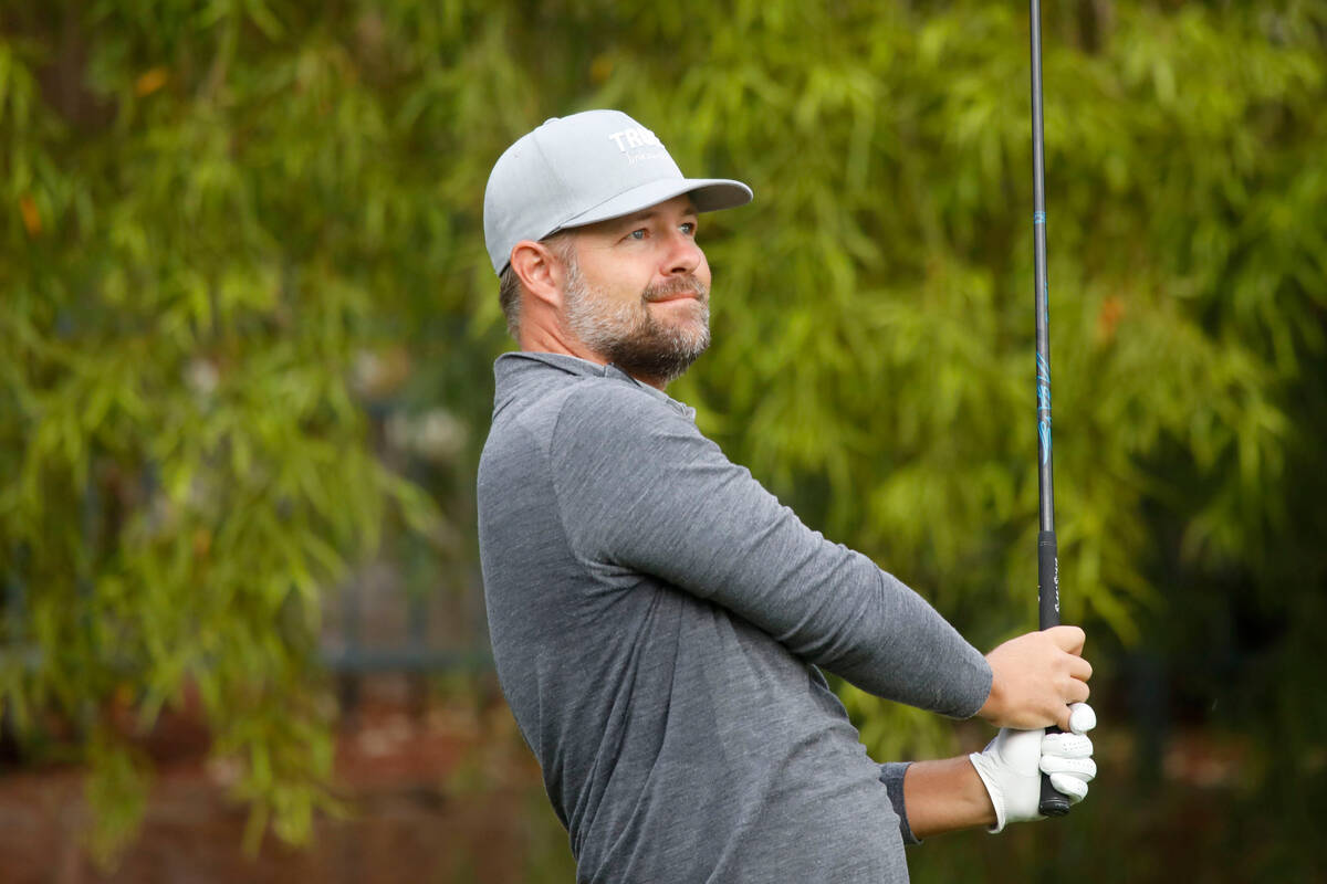 Ryan Moore of Las Vegas watches his tee shot on the 11th hole during the first round of the Shr ...