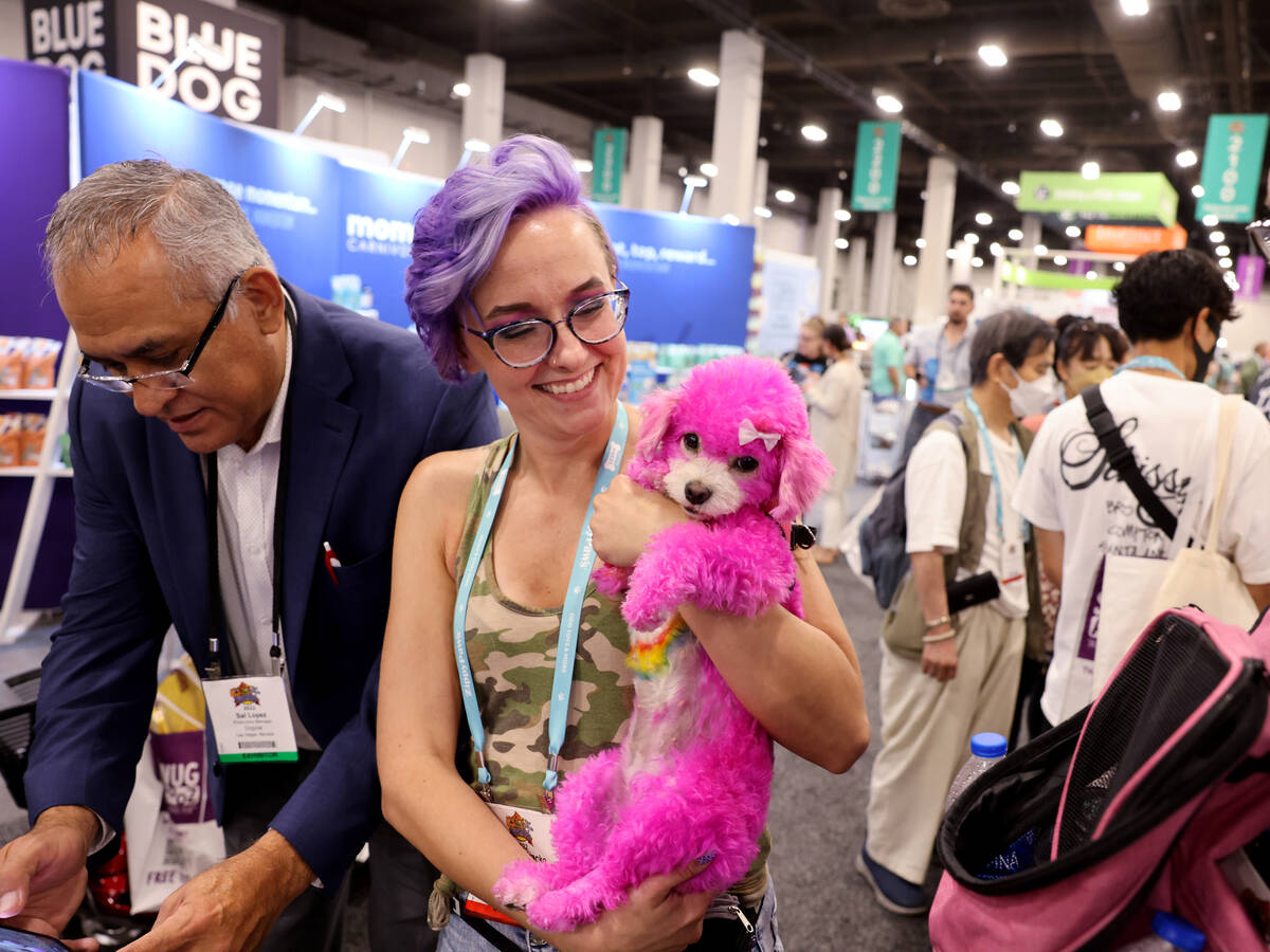 Rayne Kracko, manager at So Fetch! Luxe Mobile Pet Spa, with poodle chihuahua Poise during the ...