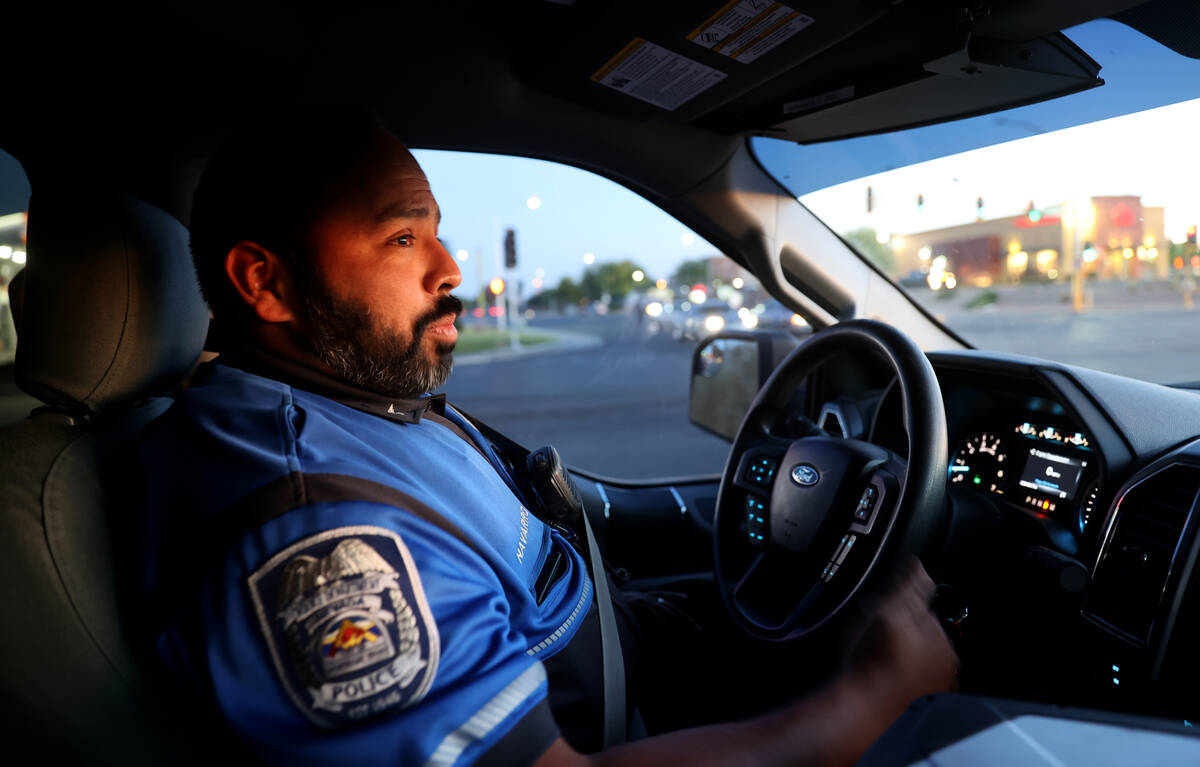 North Las Vegas Police Officer Andy Navarro on the lookout to enforce traffic laws and pull ove ...