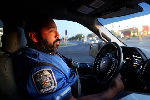 North Las Vegas Police Officer Andy Navarro on the lookout to enforce traffic laws and pull ove ...