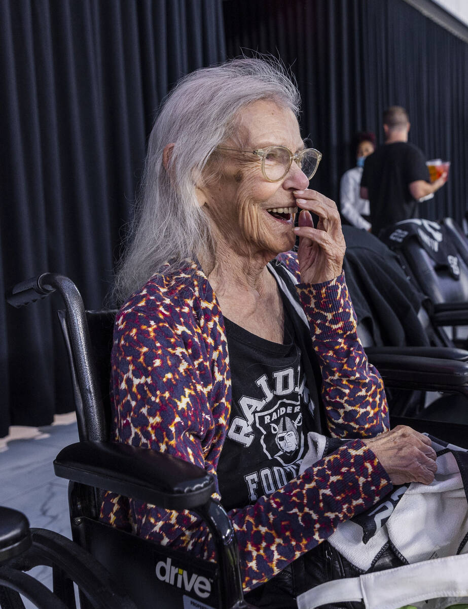 Helen Emerson at 93 enjoys her first in person Raiders game during the second half of their NFL ...