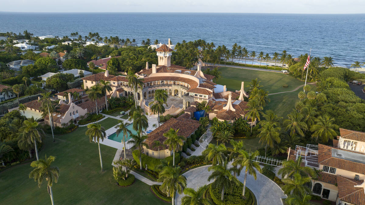 An aerial view of President Donald Trump's Mar-a-Lago estate Aug. 10, 2022, in Palm Beach, Fla. ...