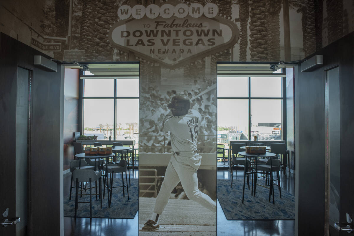 A mural showcasing the history of minor league baseball in Las Vegas is behind the box suites a ...