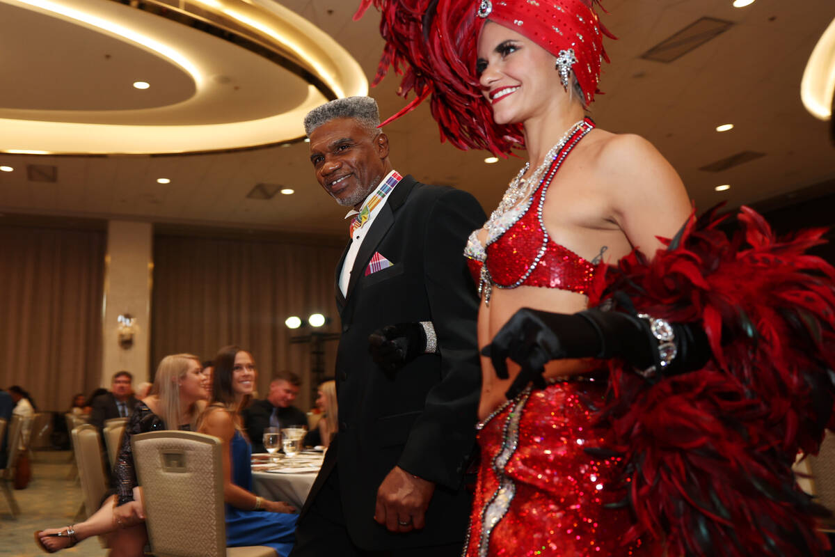 Retired boxer Julian Jackson is honored during the Nevada Boxing Hall of Fame Induction Ceremon ...