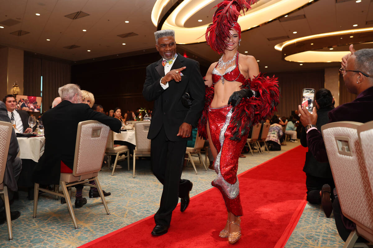 Retired boxer Julian Jackson is honored during the Nevada Boxing Hall of Fame Induction Ceremon ...