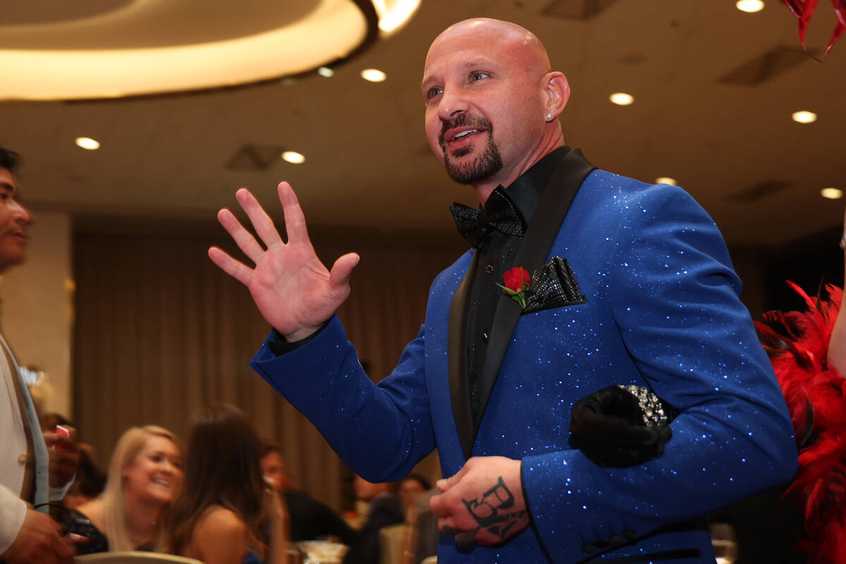 Retired boxer Clarence "Bones" Adams is honored during the Nevada Boxing Hall of Fame ...