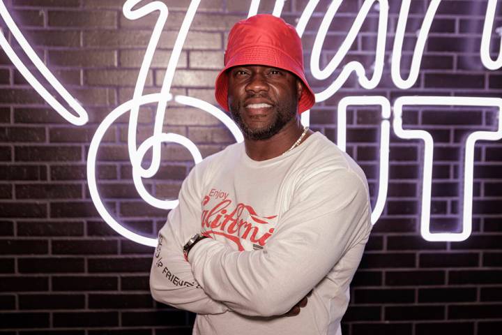 Kevin Hart poses for a portrait at the opening of his new vegan fast-food restaurant "Hart ...