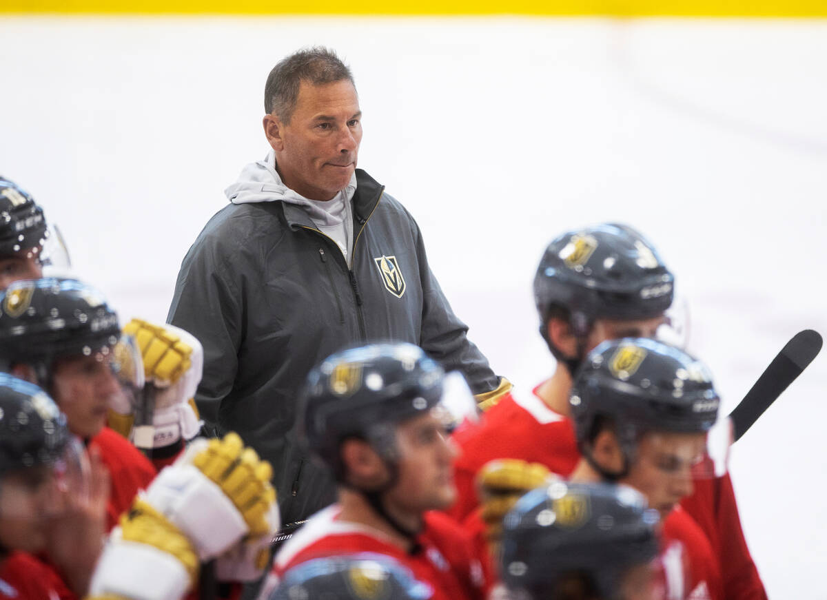 Golden Knights head coach Bruce Cassidy takes part in development camp at City National Arena o ...