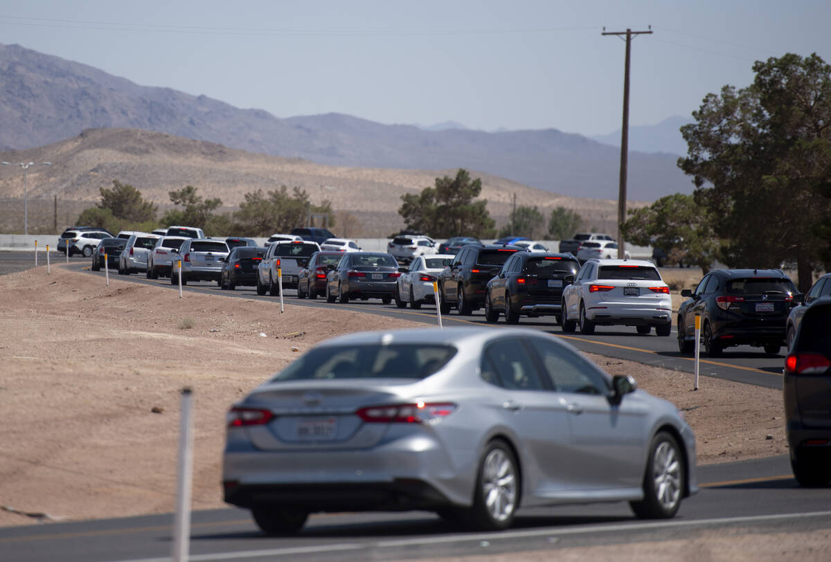 Memorial Day traffic backs up on the South Interstate 15 on-ramp in Jean on Monday, May 30, 202 ...